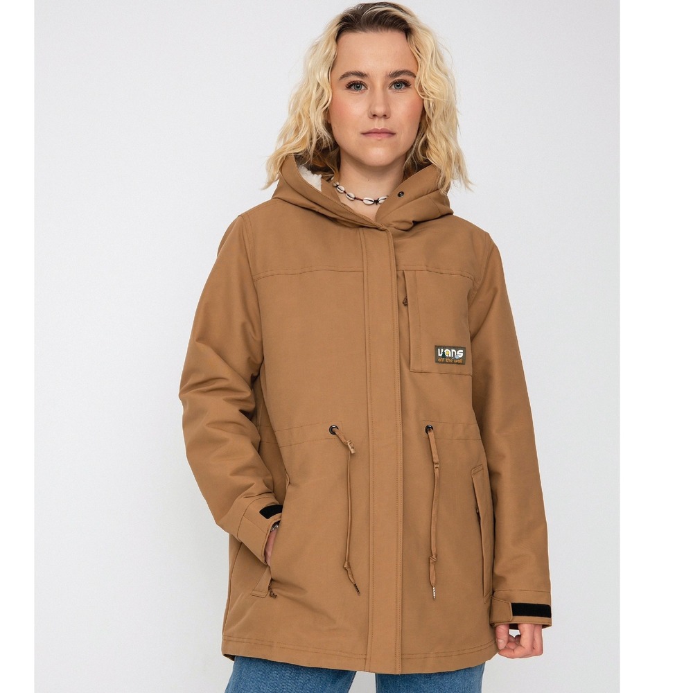 Vans MTE Coastal Jacket Womens Sz M Tan Sherpa Hood Winter Coat Neutral Outdoor
